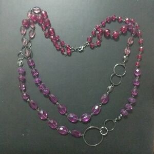 Purple and Fuchsia Beaded Double Strand Layered Statement Necklace